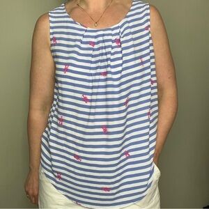 Joules Viscose Sleeveless Top Blue/White Stripes with Pink Lobsters Sz 8